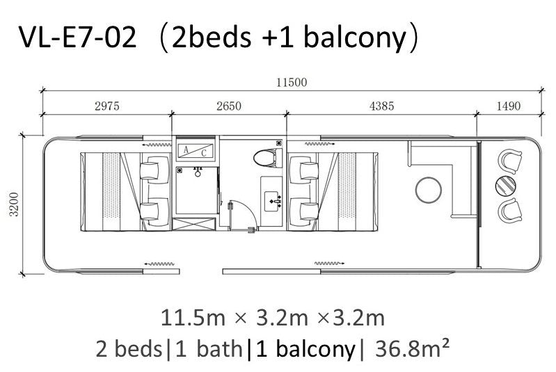 Casa Cápsula E7 – 2 Camas, 1 Casa de Banho e Varanda